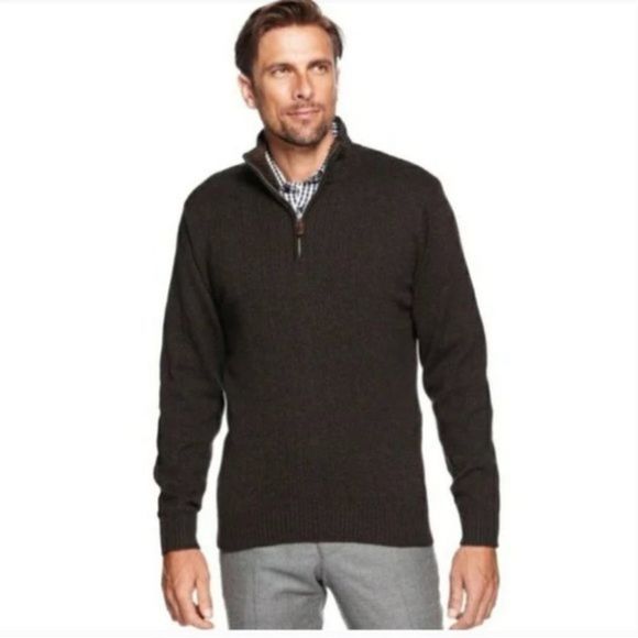 Oscar DeLa Renta 1/4Zip Dark Brown Mock Neck Ribbed Sherpa Lined Neck Sweater XL - Picture 2 of 16